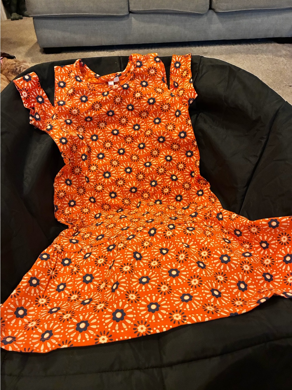 Orange Floral Short-Sleeve Dress